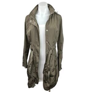 Dawn Levy Green Zip Up Snap Button Utility Hooded Windbreaker Anorak Jacket S